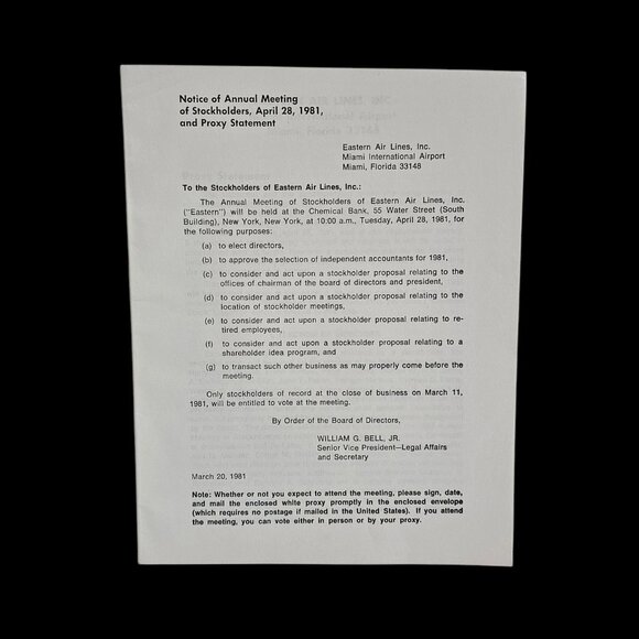 Eastern Air Lines Independent Shareholder Proxy Booklet April 28 1981 Ephemera - Picture 6 of 7